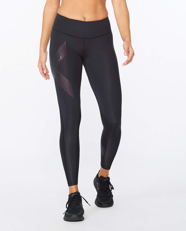 2xu Malaysia Motion Mid Rise Compression Tights Black Cranberry Front