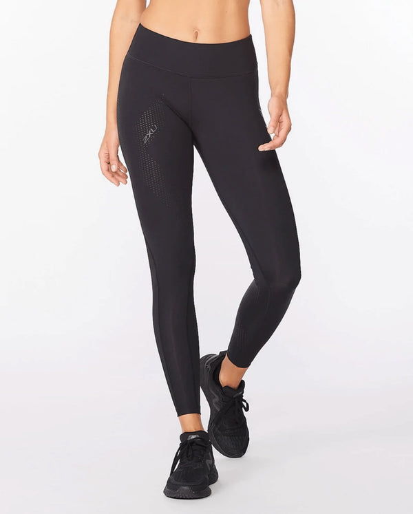 2xu Malaysia Motion Mid Rise Compression Tights Black Dotted Logo Front