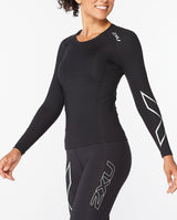 2xu Malaysia Womens Core Compression Long Sleeve Black Silver Reflective Front Angled