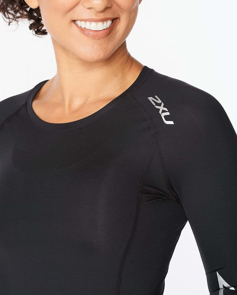 2xu Malaysia Womens Core Compression Long Sleeve Black Silver Reflective Front Print