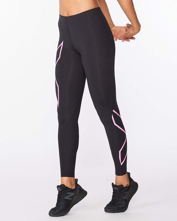 2xu Malaysia Womens Core Compression Tights Black Fluro Pink Front Angled
